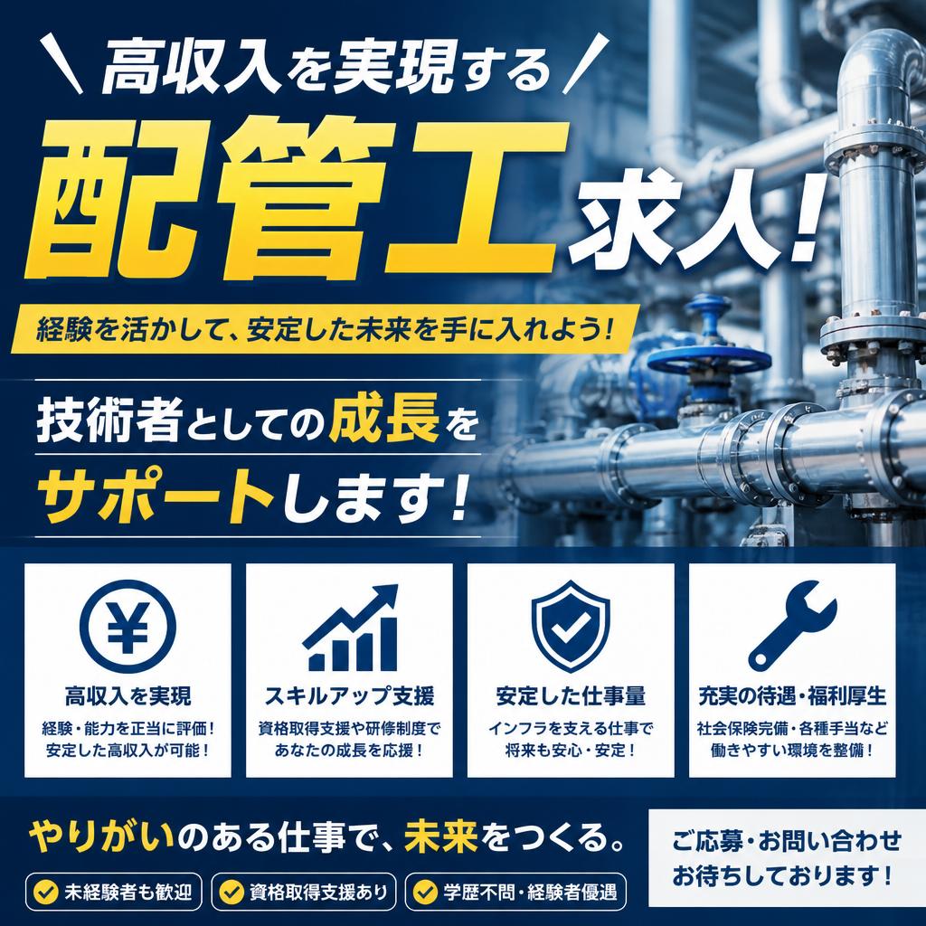 高収入を実現する配管工求人！技術者としての成長をサポートします！
