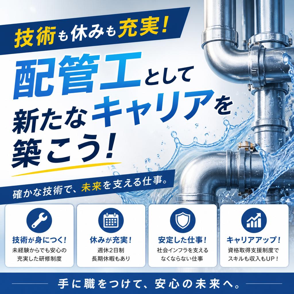 技術も休みも充実！配管工として新たなキャリアを築こう！